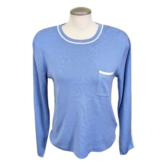 Equipment Femme Womens L Sweater Silk Cotton Blue Long Sleeve Pullover Pocket - Picture 1 of 6